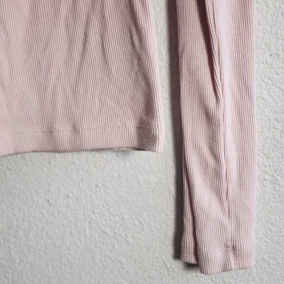 Vince Shirt Womens Medium Pink Ribbed Mock Neck Quarter Zip Long Sleeve Modal - Picture 2 of 11